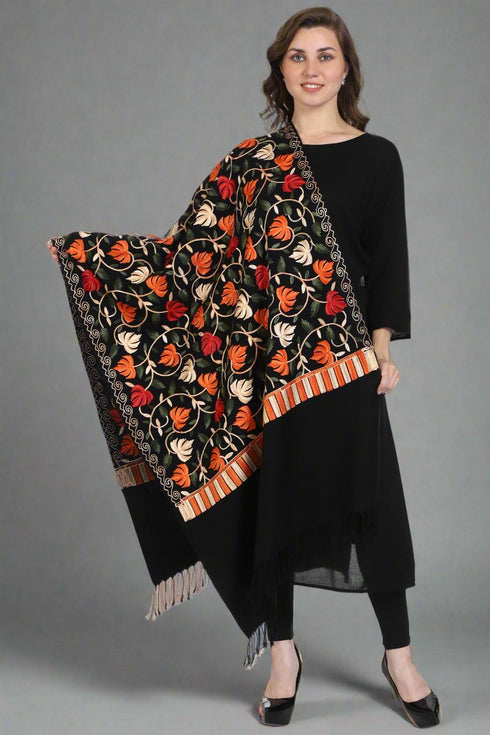 Women's Aari Embroidered Wool Stole